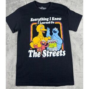 Sesame Street Everything I Know Learned On The Streets Black Graphic Shirt Small